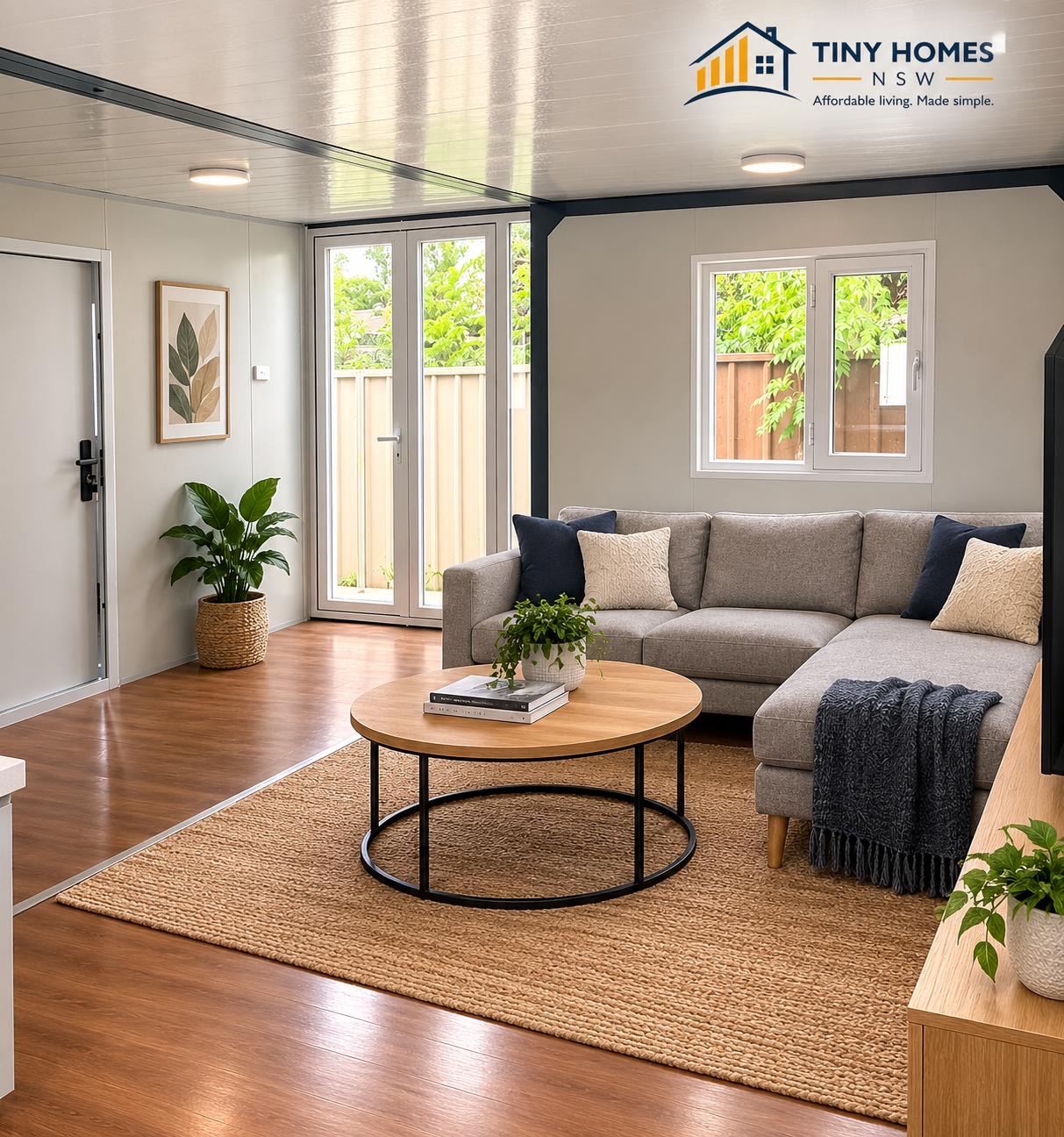 Open-plan living and dining area inside a Tiny Homes NSW expandable home